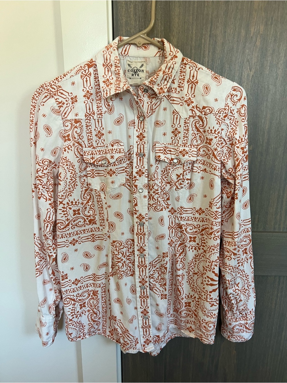 Cotton Rye Snap Button Shirt with Terracotta Bandana Print